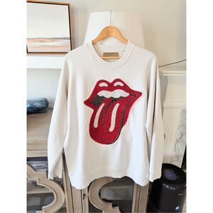 MadeWorn Rolling Stones Sequins Sweatshirt in White Size Large